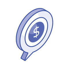 Dollar coin inside chat bubble depicting concept isometric icon of business chat, money talk vector design