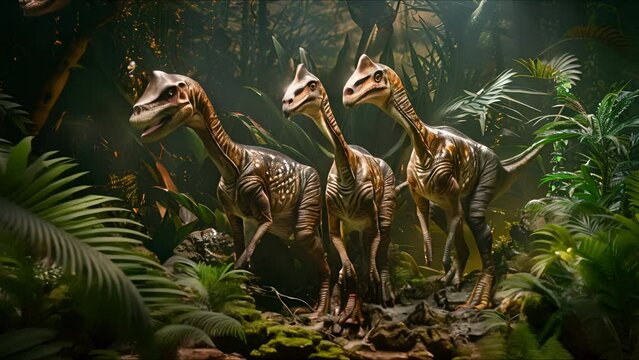 AI-generated dinosaurs in a prehistoric landscape. Perfect for educational materials, scientific publications, and digital art. The concept of time when dinosaurs ruled the Earth.