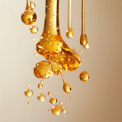 Droplets of golden honey suspended in mid-air