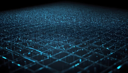 Obraz premium technology mesh background with interconnected white dots and lines in dark blue background 