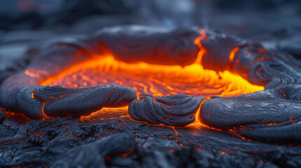 Texture of fiery orange and red lava oozing and breaking apart as it flows downhill.