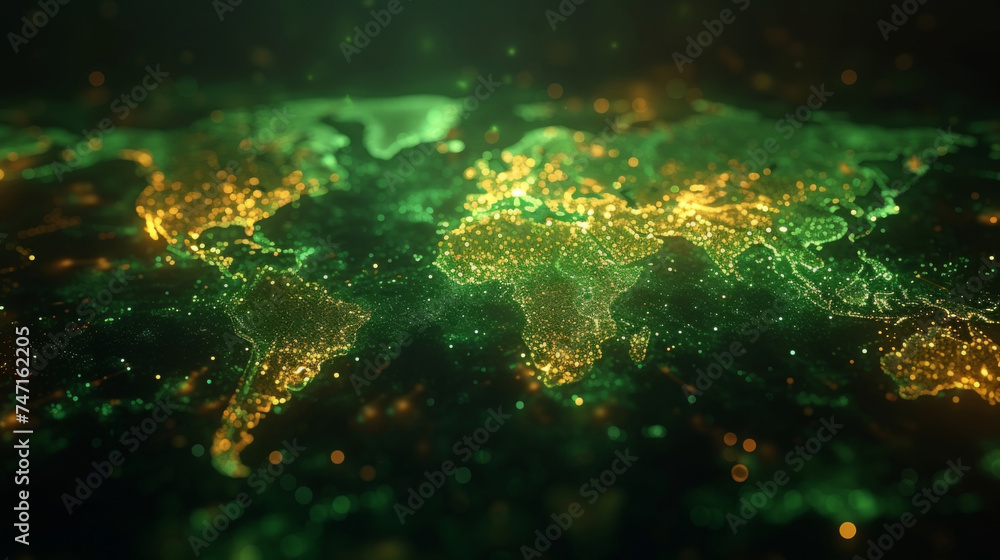 Poster a visualization of the global impact of transitioning to green energies with a map of the world illu