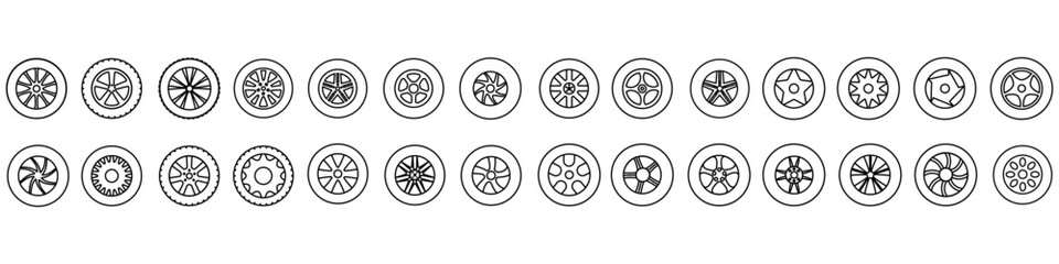 Car wheel icon vector set. Wheel illustration sign collection. Tire service symbol or logo.