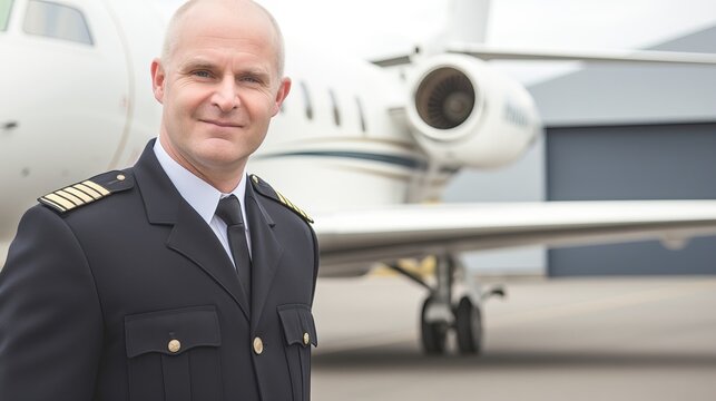 Experienced Pilot Standing Before a Corporate Jet