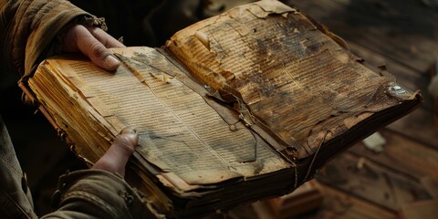 Ancient Dusty Books Held in Hands - obrazy, fototapety, plakaty