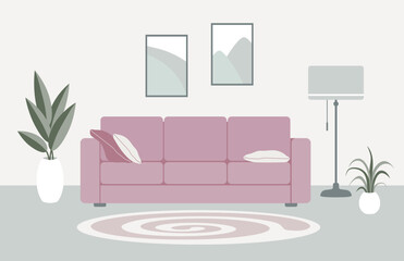 Living room interior. Color vector illustration.