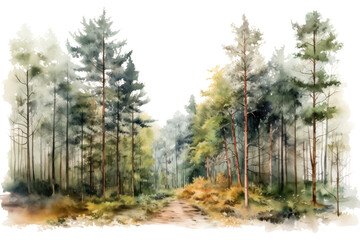 Fototapeta premium Watercolor Trees , Watercolor Forest , Environmental isolated on transparent and white background.PNG image. 