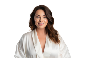 beautiful woman and chubby wearing a bathrobe isolated on transparent and white background.PNG image.	