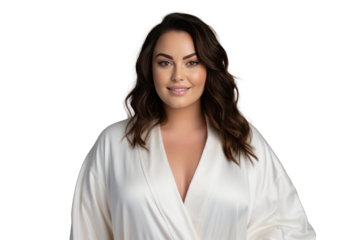beautiful woman and chubby wearing a bathrobe isolated on transparent and white background.PNG image.	