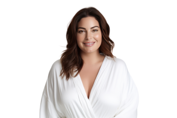 beautiful woman and chubby wearing a bathrobe isolated on transparent and white background.PNG image.	