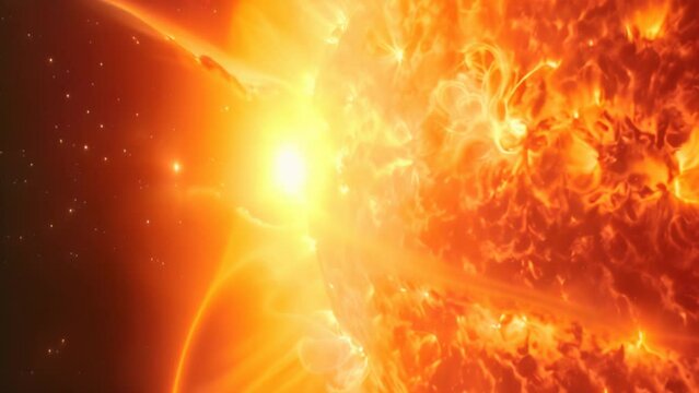 Solar flare, an explosive process of energy release in the solar atmosphere. Close-up view from space