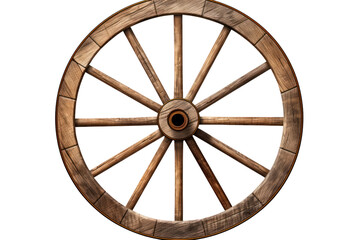Wooden wagon wheel isolated on transparent and white background.PNG image.	 - obrazy, fototapety, plakaty