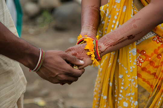 Wedding ritual of putting the ring on the finger in india