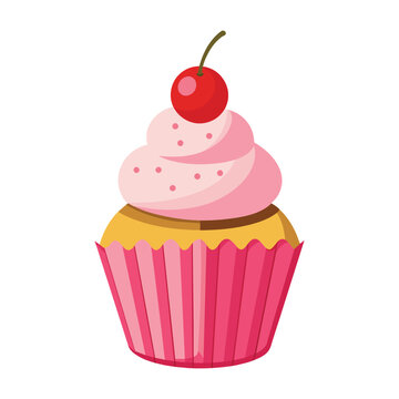 Isolated Cupcake with Cherry Vector Illustration