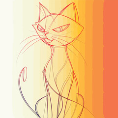 Warm gradient line drawing of a cartoon cat illustration vector