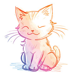 Warm gradient line drawing of a cartoon cat illustration vector