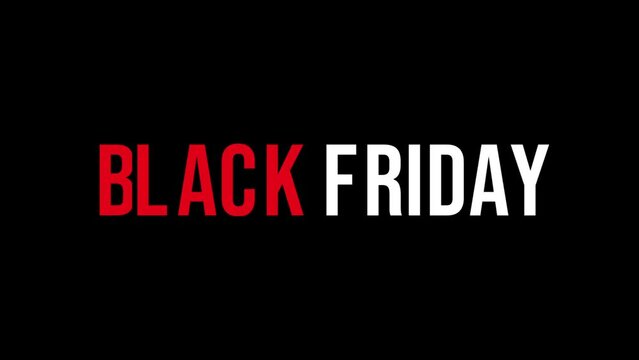 Black Friday Typography 4K Animation on black background in red and white color