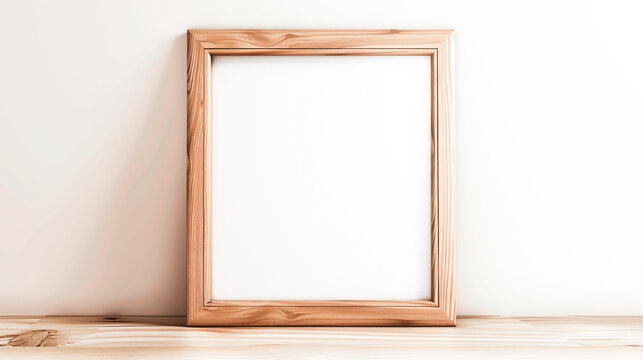 Empty photo frame with a wooden texture and a clean