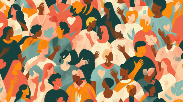 Charity illustration concept with abstract diverse personalities. Generative AI