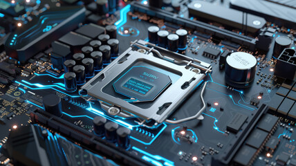 Fototapeta premium vibrant depiction of powerful micro processor. Generative AI
