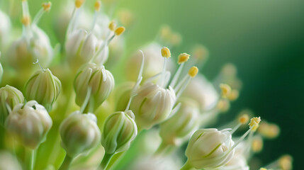 Closeup up macro image of spring onion flower blos