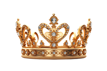 elegant golden crown isolated on transparent and white background.PNG image.