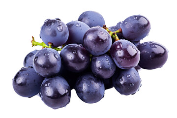 Blue wet grapes bunch isolated on transparent and white background.PNG image.	 - obrazy, fototapety, plakaty