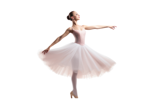Ballerina with pose classical dance isolated on transparent and white background.PNG image.	