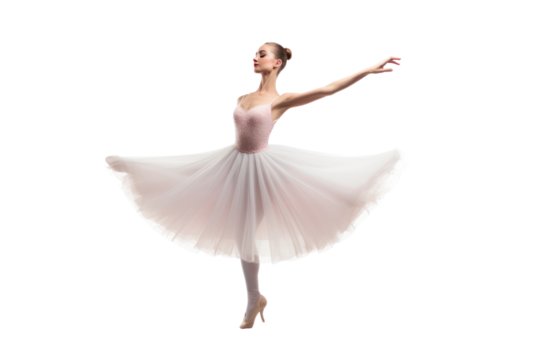 Ballerina with pose classical dance isolated on transparent and white background.PNG image.	