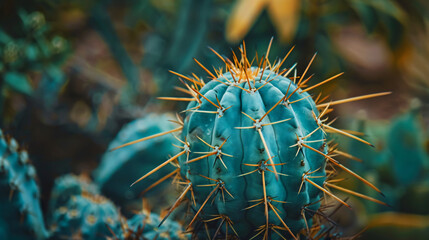 Closeup up of globe shaped cactus with thorns