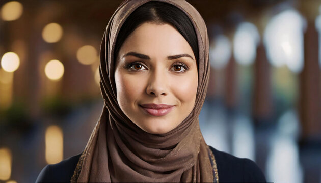 portrait of a Muslim woman in hijab and close up