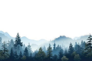 Blue silhouette of spruce and fir trees isolated on transparent and white background.PNG image.