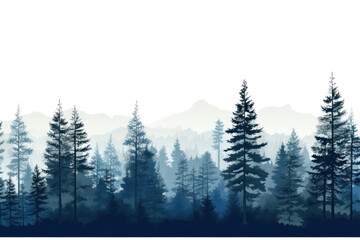 Blue silhouette of spruce and fir trees isolated on transparent and white background.PNG image. - obrazy, fototapety, plakaty