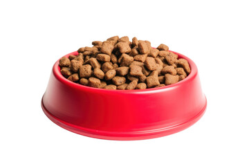 Dry dog food in bowl isolated on transparent white background.