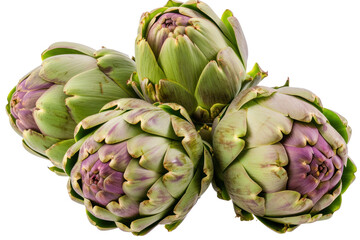 Fresh artichokes. Artichoke ingredients isolated on transparent background.