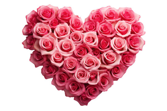 Heart-shaped bouquet of red roses isolated on transparent and white background.PNG image.