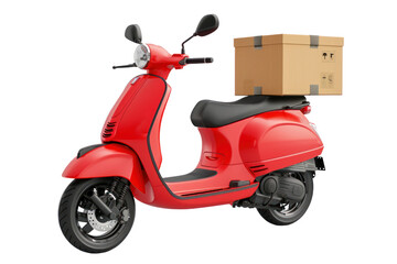 Red scooter with box isolated on transparent white background.