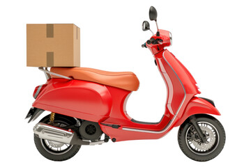 Fototapeta na wymiar Red scooter with box isolated on transparent white background.