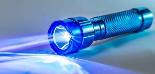 blue led flashlight - obrazy, fototapety, plakaty