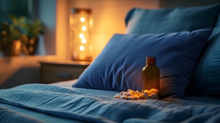Nighttime Rituals: Melatonin Tablets in Bedroom. Generative AI