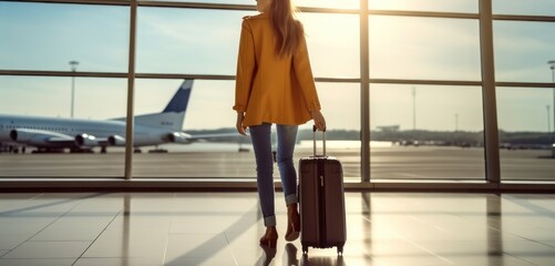 Young woman with suitcase at the airport. Travel and vacation concept. Travel and business concept . Travel concept. Travelling.