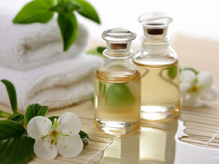 Aromatherapy Oils and White Towels - Powered by Adobe