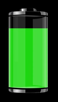 Glass Battery Cell Filling with Energy in Multiple Colors 4K Animation, Vertical size background. Energy cell filling vertical animation