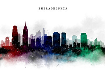 City Skyline Watercolor PHILADELPHIA