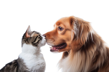 Cute dog and cat are hungry isolated on transparent and white background.PNG image.