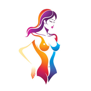 Abstract drawing of a beautiful woman in a swimsuit on a white background