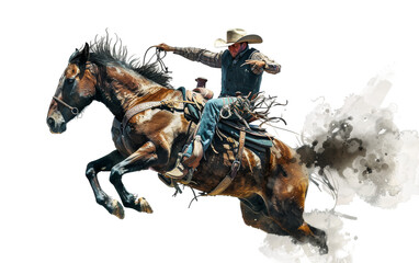 Rodeo Cowboy Bronco Ride on Transparent Background - obrazy, fototapety, plakaty