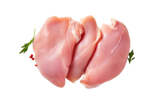 Raw chicken breast fillets,fresh chicken meat isolated on transparent and white background.PNG image.