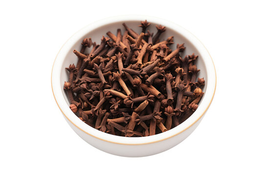 Dried Cloves in a Bowl, isolated on transparent and white background.PNG image.