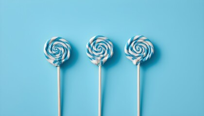 Blue spiral lollypops on pastel blue background
